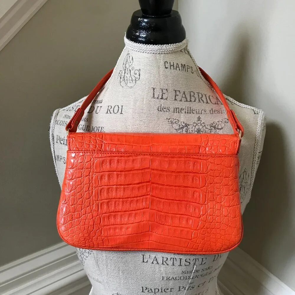 Maria Oliver Luisa Purse Shoulder Bag Womens Orange Crocodile Leather Clutch